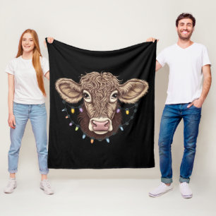 Couverture Polaire Lumières de la ferme de Noël amoureux de vache agr