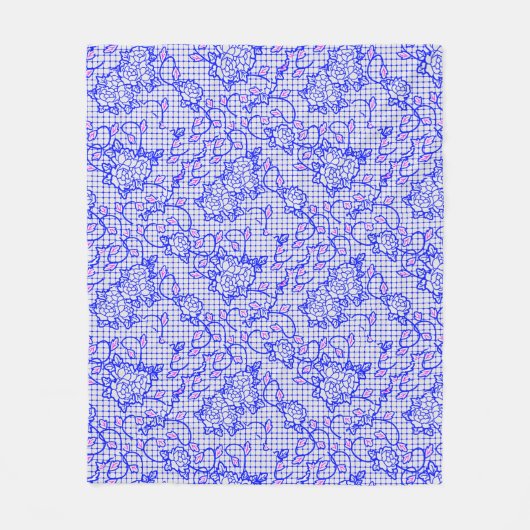 Couverture Polaire Lumineuse filet bleu avec fleurs 02b Offwhite BG (Devant)