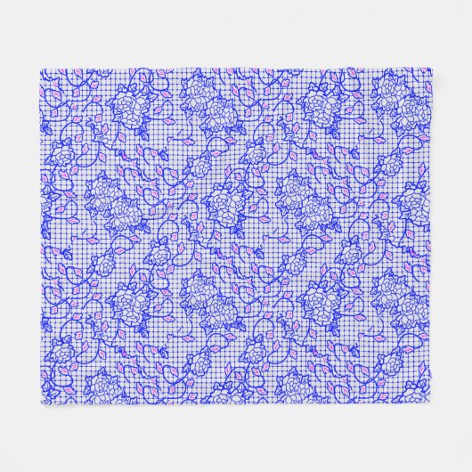 Couverture Polaire Lumineuse filet bleu avec fleurs 02b Offwhite BG (Devant (Horizontal))
