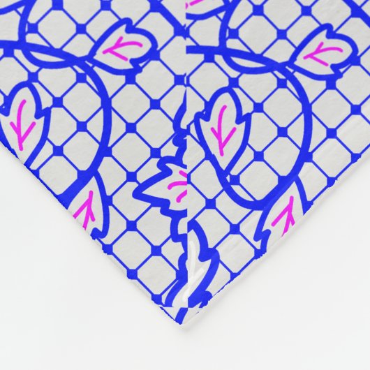 Couverture Polaire Lumineuse filet bleu avec fleurs 02b Offwhite BG (Coin)