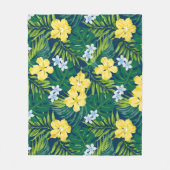 Couverture Polaire Luna Hibiscus Garden Hawaiian - Jaune et Marine (Devant)