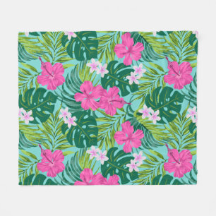 Couverture Polaire Luna Hibiscus Garden Hawaiian - Rose et Turq