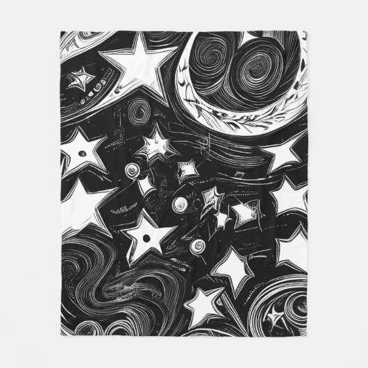 Couverture Polaire Lune Abstraite Et Étoiles (Devant)
