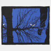 Couverture Polaire Lune avec arbre, Bleu Cobalt, Noir et Blanc (Devant (Horizontal))