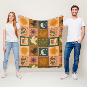 Couverture Polaire Lune de soleil céleste Boho Retro