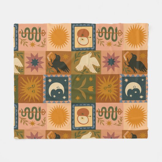 Couverture Polaire Lune de soleil céleste Boho Retro (Devant (Horizontal))