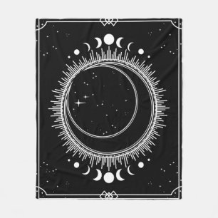 Couverture Polaire Lune élégante avec Soleil et Étoiles Noir et Blanc