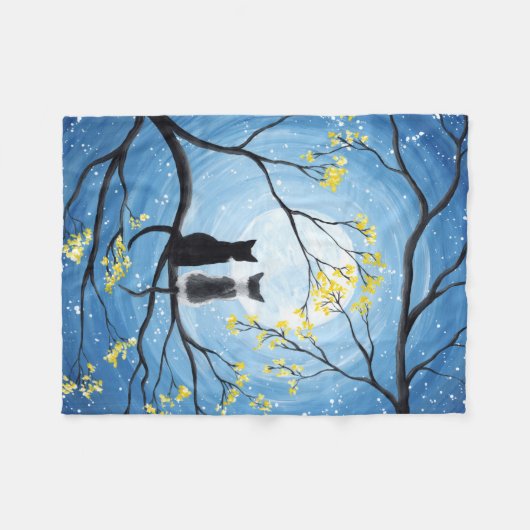 Couverture Polaire Lune lunaire avec chats (Devant (Horizontal))