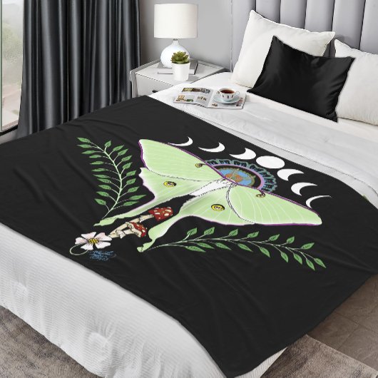 Couverture Polaire Lune Papillon Éthéré Vert Mystique Céleste