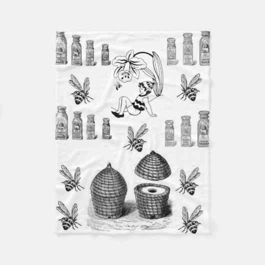 Couverture Polaire Luney abeille noir blanc déco polaire (Devant)