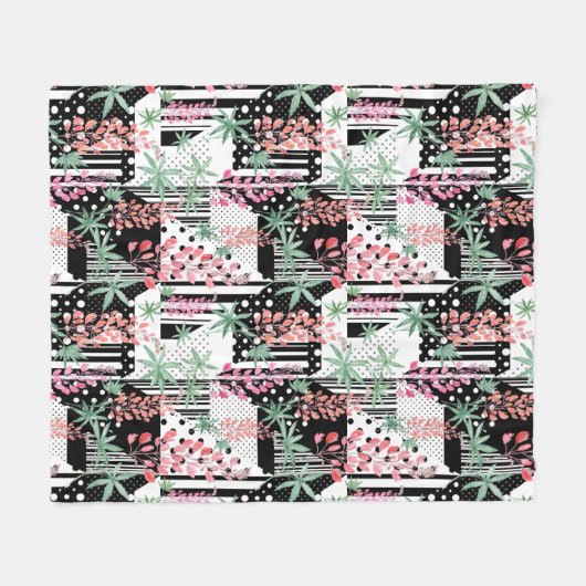 Couverture Polaire Lupines sur un patchwork arrière - plan noir et bl (Devant (Horizontal))