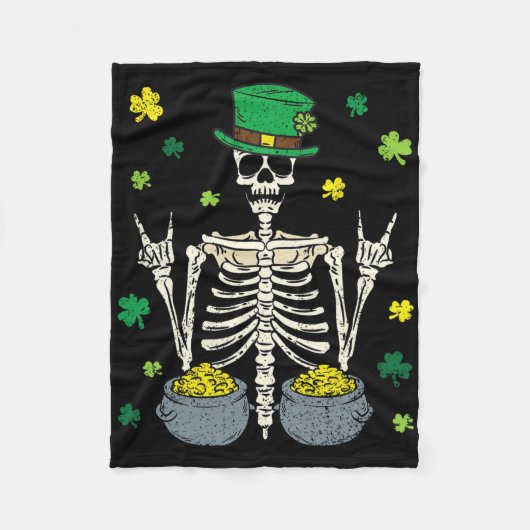 Couverture Polaire Lutin squelette Saint-Patrick Shamrock Clou (Devant)