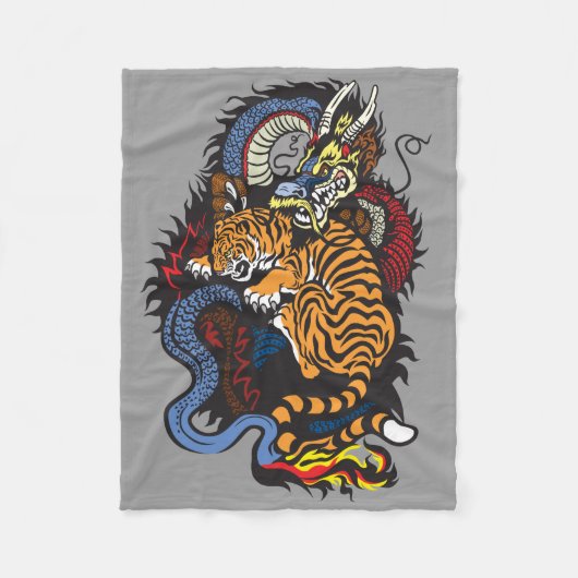 Couverture Polaire lutte dragon et tigre (Devant)