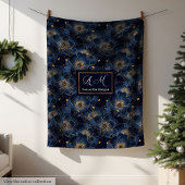 Couverture Polaire Lux Minimalist Navy Throw Gold Flowers Monogram