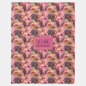 Couverture Polaire Lux pink watercolor leopard skin monogram blanket (Devant)