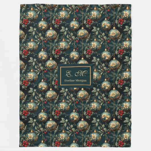 Couverture Polaire Lux red and green baubles personalized holiday (Devant)