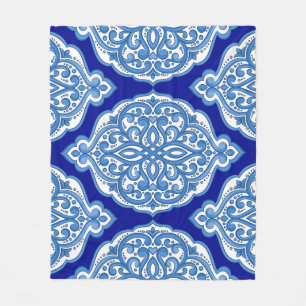 Couverture Polaire Luxe blanc-bleu, ornement turc.