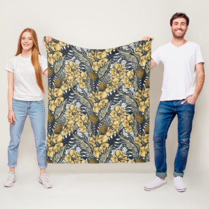 Couverture Polaire Luxe Elegant Or N' Black Tropical Flowers