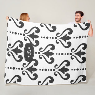 Couverture Polaire Luxe noir et blanc Monogramme Damask