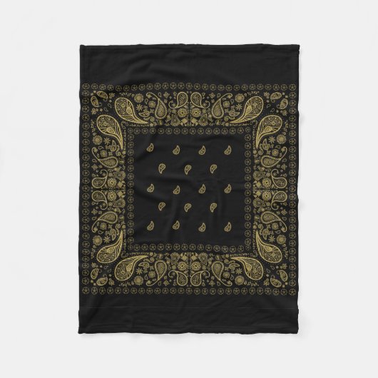 Couverture Polaire Luxueux design noir et or Paisley (Devant)