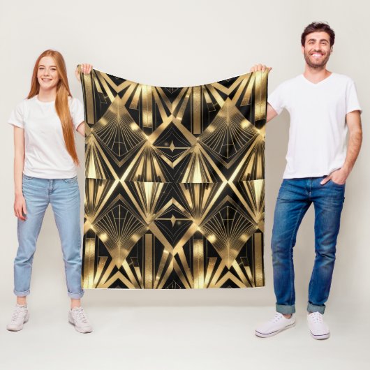 Couverture Polaire Luxurious Art Deco Geometric Gold and Black  (En situation)