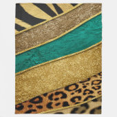 Couverture Polaire Luxury Emerald & Gold Safari Leopard Zebra Glitter (Devant)
