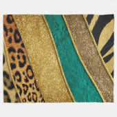 Couverture Polaire Luxury Emerald & Gold Safari Leopard Zebra Glitter (Devant (Horizontal))