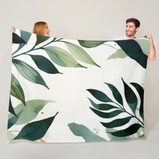 Couverture Polaire Luxury Emerald Green Gold Botanical Throw Blanket (En situation)