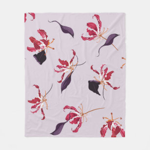 Couverture Polaire Lys flamme florissante : Motif de jardin fleuri.