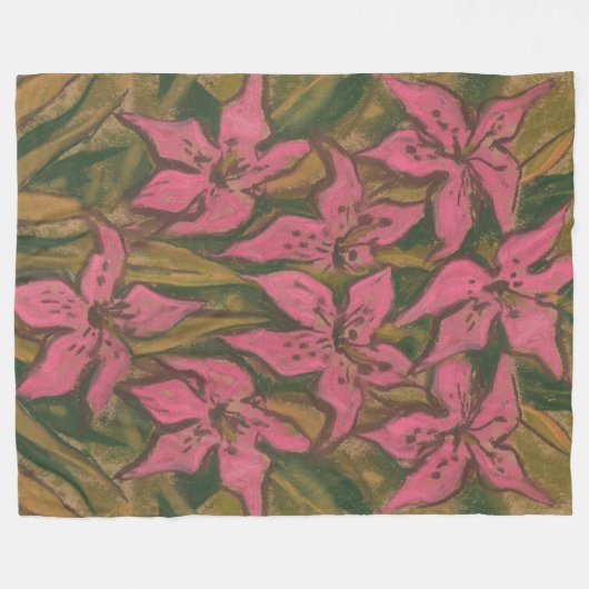 Couverture Polaire Lys roses, peinture pastel, fleurs, art floral (Devant (Horizontal))