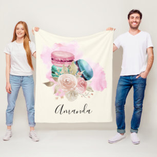 Couverture Polaire Macarons et fleurs colorés Aquarelle