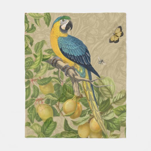 Couverture Polaire Macaw Blue Jaune Tropical Jungle Antique (Devant)