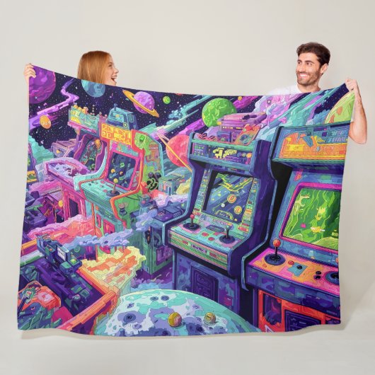 Couverture Polaire Machines de jeux vidéo rétro dans l'espace (En situation)
