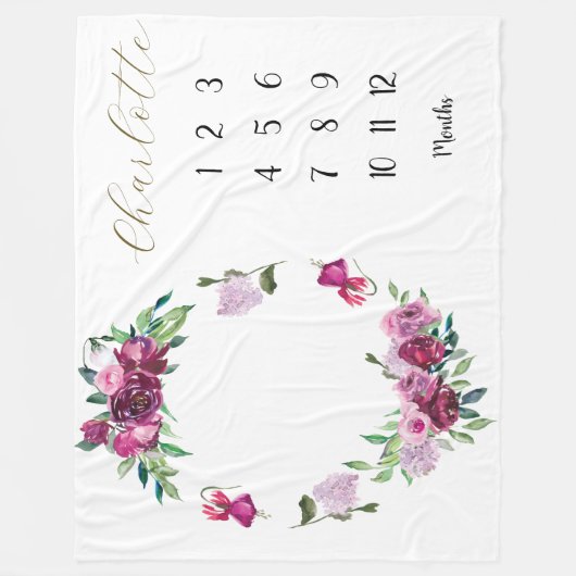Couverture Polaire Magenta et Plum floral Bébé 1ère année Jalon (Devant)