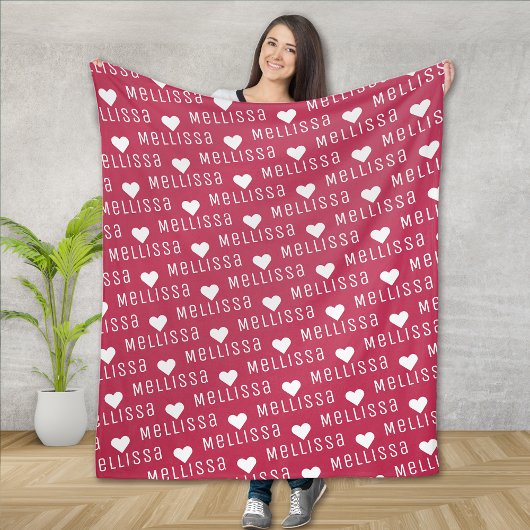 Couverture Polaire Magenta Nom répétitif Monogramme Coeur