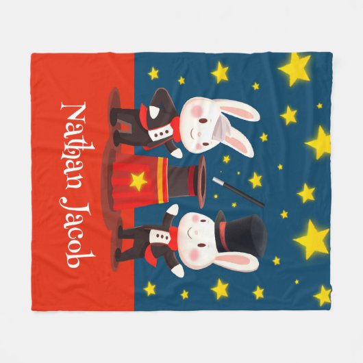 Couverture Polaire Magiciens de lapins mignons sur scène Anniversaire (Devant (Horizontal))
