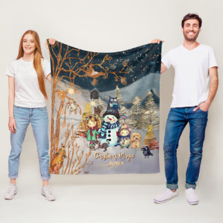 Couverture Polaire Magie de Noël Snowman & Amis bleu
