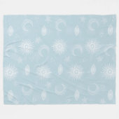 Couverture Polaire Magique Lune blanche Soleil Étoiles Bleu motif (Devant (Horizontal))