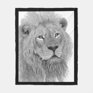 Couverture Polaire Magnifique Lion Mâle Noir et Blanc Illustration Nu