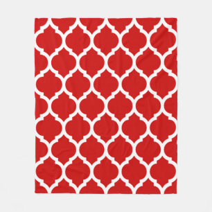 Couverture Polaire Magnifique Motif de Quatrefoil Marocain Rouge et B