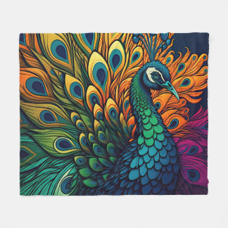 Couverture Polaire Magnifique Peacock Coloré, Style Art Déco