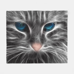 Couverture Polaire Magnifique visage de chat aux yeux bleus
