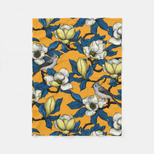 Couverture Polaire Magnolia en floraison et oiseau de tireur 3
