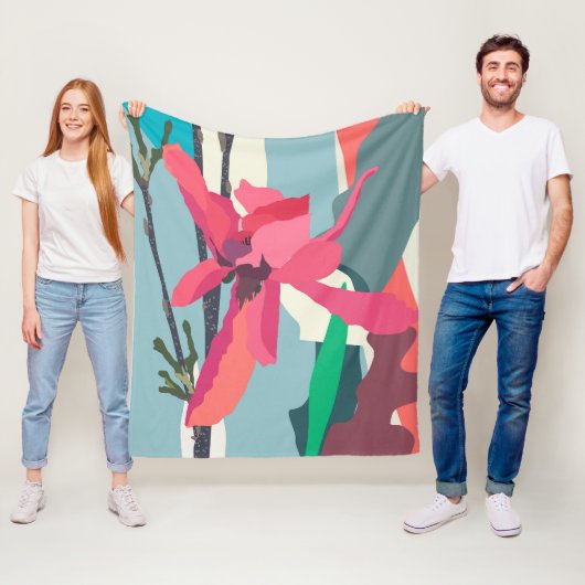 Couverture Polaire Magnolia rose Abstrait Blocs de couleurs florales (En situation)