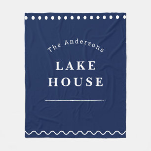 Couverture Polaire Maison au bord du lac personnalisée bleu marine