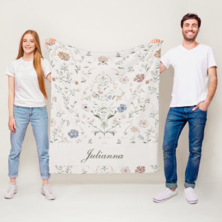 Couverture Polaire Maison de campagne fantaisiste beige monogramme fl