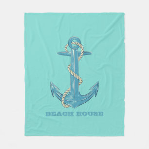 Couverture Polaire Maison de plage nautique,Ancre,Corde,Vert menthe  