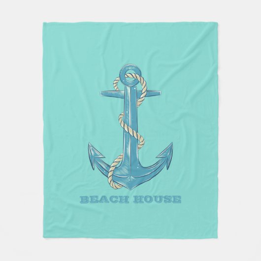Couverture Polaire Maison de plage nautique,Ancre,Corde,Vert menthe   (Devant)