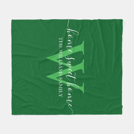Couverture Polaire maison douce maison, famille vert blanc monogramme (Devant (Horizontal))