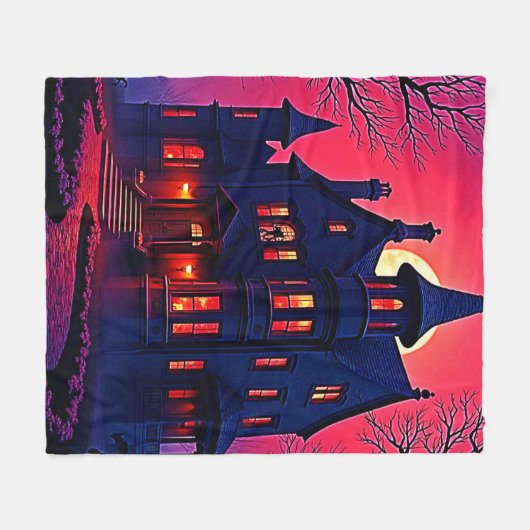 Couverture Polaire Maison Haunted éffrayant à Dusk Design (Devant (Horizontal))